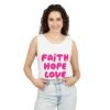 16468798474643836597_2048.jpeg Faith Hope Love Tank Top — Pink Retro Script Inspirational Summer Tee