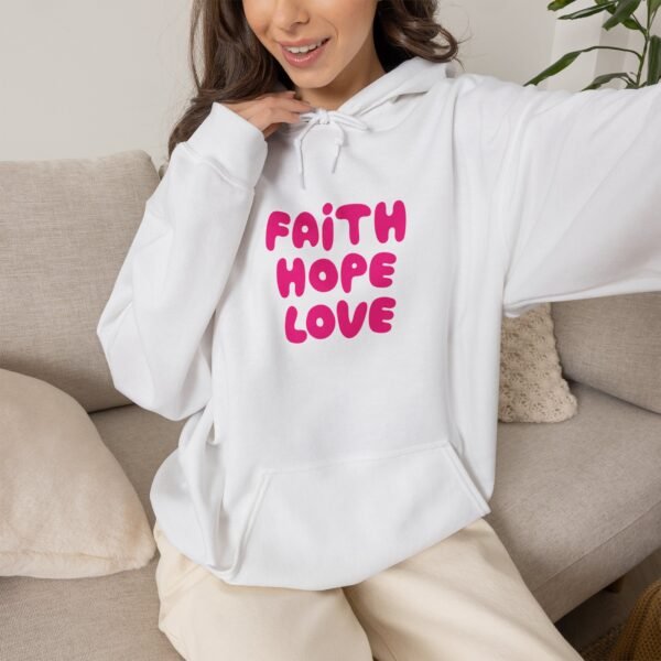 2428152673710122551_2048.jpeg Faith Hope Love Hoodie — Pink Script Inspirational Pullover