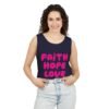 284057243419062808_2048.jpeg Faith Hope Love Tank Top — Pink Retro Script Inspirational Summer Tee