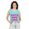 5480784513152166436_2048.jpeg Faith Hope Love Tank Top — Pink Retro Script Inspirational Summer Tee