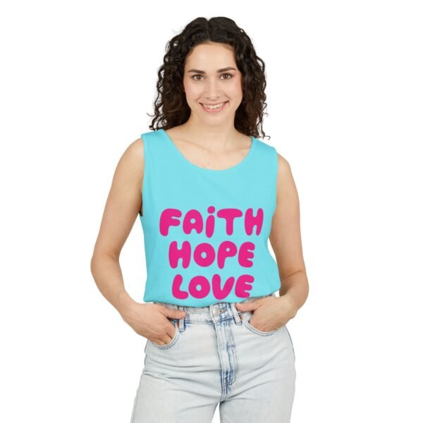 5480784513152166436_2048.jpeg Faith Hope Love Tank Top — Pink Retro Script Inspirational Summer Tee
