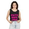 7531772463630429600_2048.jpeg Faith Hope Love Tank Top — Pink Retro Script Inspirational Summer Tee